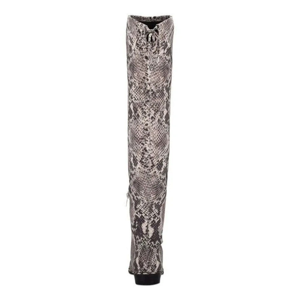 Marc‎ Fisher Over The Knee Boots Womens 6.5 Grey Snakeskin Good OTK Pointed Toe